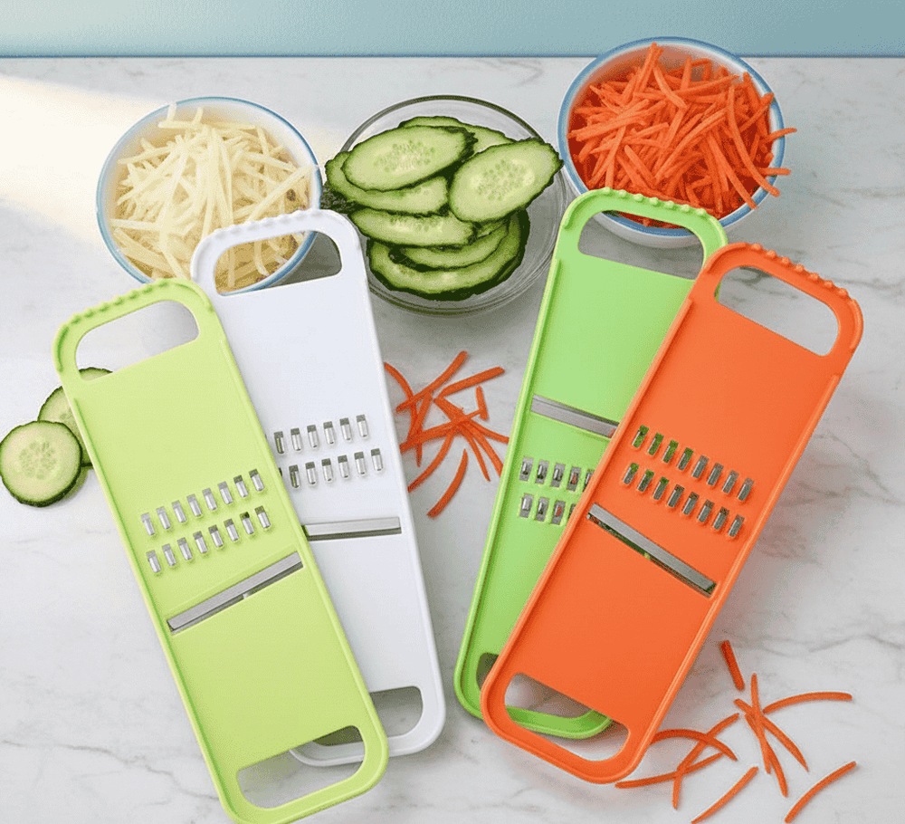 Handheld Stainless Steel Vegetable Mandoline Slicer and Julienne Grater Set for Efficient Kitchen Food Preparation and Creative Garnishing