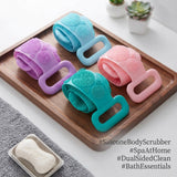 Silicone Back Scrubber Body Brush – Dual-Sided Exfoliating Shower & Massage Strap (random color) SIZE 31 INCH