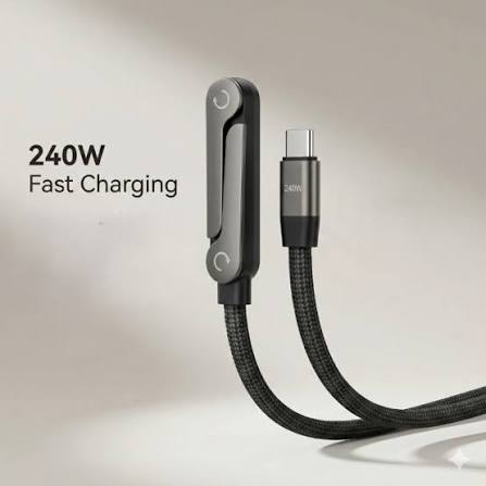 240W 2-In-1 Data Cable With Stand | 1.5 Meter C To C USB Data Cable | Fast Charging Nylon Braided Mobile Cable