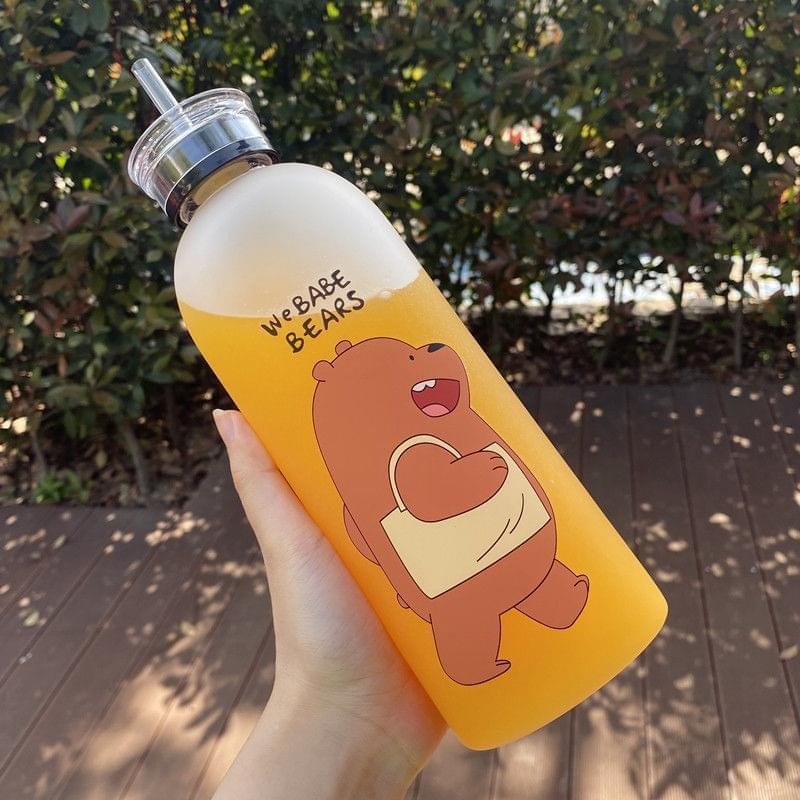 We Bear Panda Water Bottle 1000ml With Two Caps And Straw Durable Design For Daily Hydration And Easy Use (Random Design)