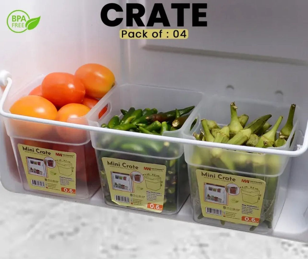 Refrigerator Food Storage Box Set – 4 Pcs Mini Crate Organizers (0.6L Each)