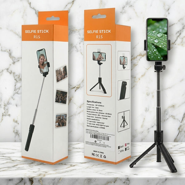 R15 Bluetooth Selfie Stick with Flash Light - Adjustable Tripod