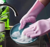 Silicone Dish Washing Gloves Reusable Household Cleaning Scrubber Gloves - 1 Pair (Random Color)