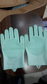 Silicone Non Slip Scrubber Dish Washing Gloves, 1 Pair- Multicolor
