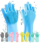 Silicone Dish Washing Gloves Reusable Household Cleaning Scrubber Gloves - 1 Pair (Random Color)