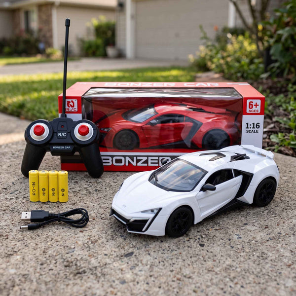 Bonzer 1:16 Remote Control Sports Car – Rechargeable RC Supercar with Lights