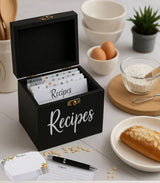 Wooden Recipe Box with 50 Cards (Black & Brown Random Color)