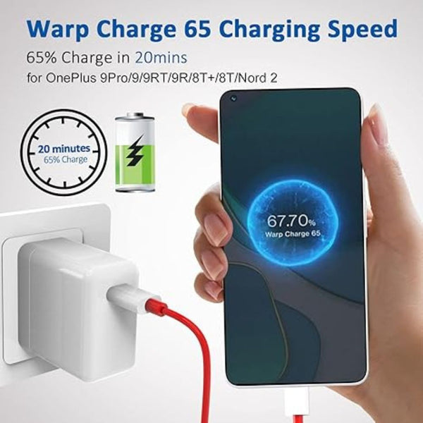 65w Original Oneplus Super Fast Warp Charge (eu Pin) With Usb Type C To Type C Cable