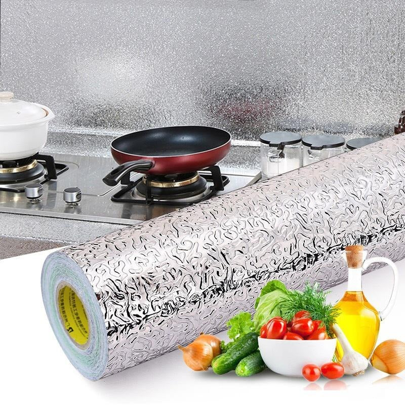 Self-Adhesive Kitchen Oil-Proof Sticker Roll | Waterproof Aluminium Foil Sheet | DIY Wallpaper 60x200cm
