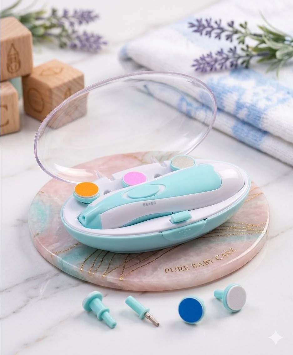 Premium 6-in-1 Baby Electric Nail Trimmer Kit – Safe, Silent & Gentle Automatic Nail Clipper for Newborns, Toddlers & Adults (Random Color)