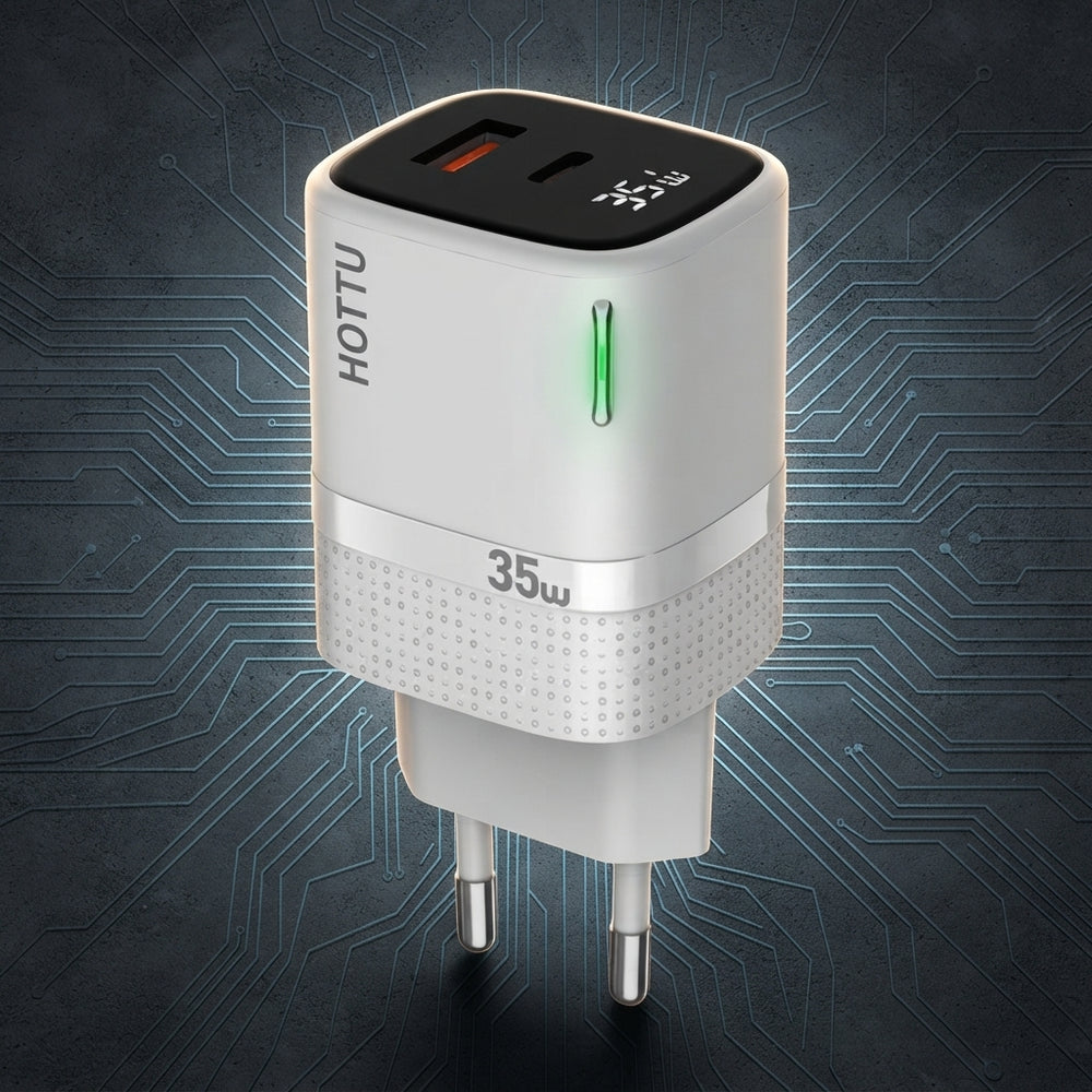 HOTTU FC11 35W Full Protocol Super Fast Charger – USB-C PD & USB-A QC 3.0 Dual Port Wall Charger
