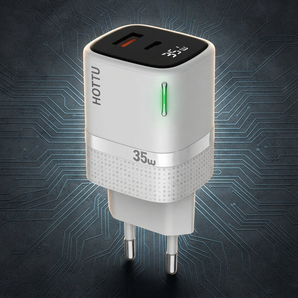 HOTTU FC11 35W Full Protocol Super Fast Charger – USB-C PD & USB-A QC 3.0 Dual Port Wall Charger