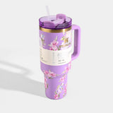 1200ml Stainless Steel Stanley Tumbler Glossy Marble Shades | Premium Vacuum Insulated Travel Mug | Leakproof Cup For Hot And Cold Drinks (Random Color)