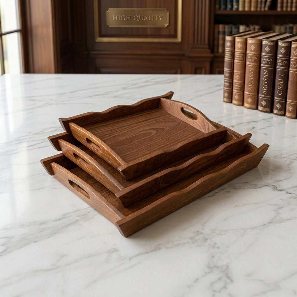 Classic Wooden Tray Set of 3