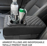Car Armrest Cushion with Cup Holder & Storage Box – PU Leather Center Console Organizer Cover | Universal Fit