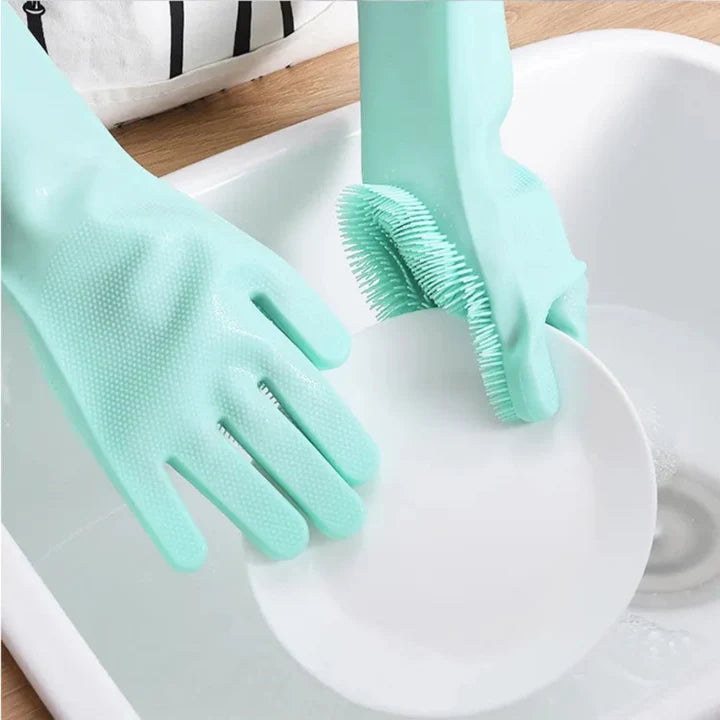 Silicone Non Slip Scrubber Dish Washing Gloves, 1 Pair- Multicolor
