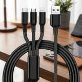 Max Charge TRIPS 3-in-1 USB Type-C Braided Multi-Charger Cable - 6FT/2M