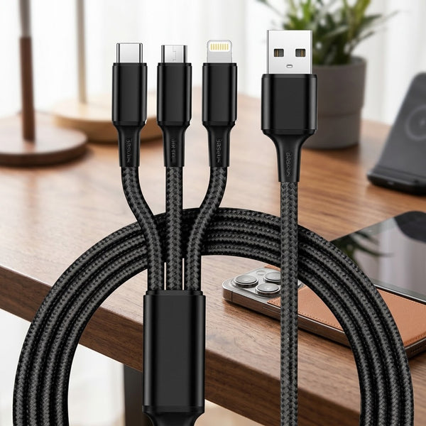 Max Charge TRIPS 3-in-1 USB Type-C Braided Multi-Charger Cable - 6FT/2M