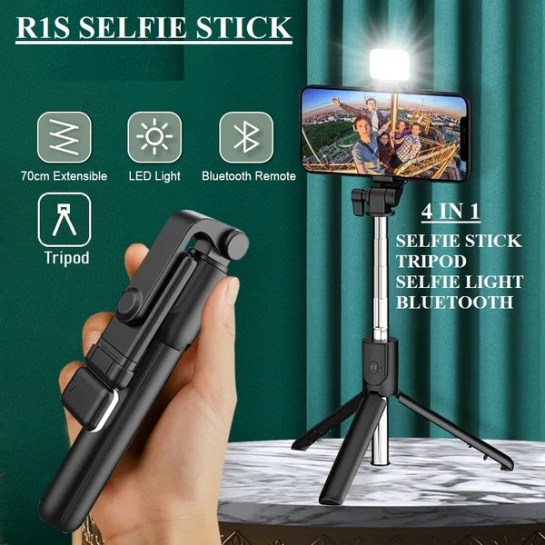 R1S Premium 3-in-1 Extendable Selfie Stick Tripod with Wireless Bluetooth Remote – Portable Phone Stand for TikTok, Vlogging, Live Streaming & Group Selfies | Universal iPhone & Android Holder