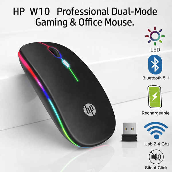 Original HP W10 RGB Rechargeable Dual-Mode Wireless Mouse