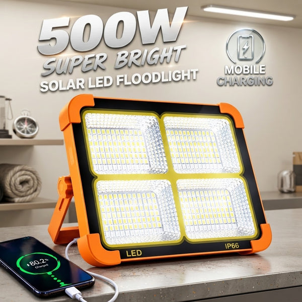 Super Bright 500W Solar Floodlight | Rechargeable LED Camping Light with Mobile Charging | Emergency Lantern & Powerful Outdoor Work Lamp