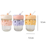 Trendy Pearl Handle Glass Water Bottle with Straw (Random Color)