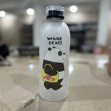 We Bare Bears Panda Water Bottle 1000ml – Cute Cartoon Design with Straw & Two Caps | Durable Reusable Bottle for Daily Hydration - Plastic (Random Design)