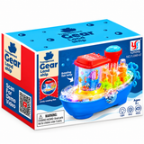 Transparent Gear Land Ship Toy – Interactive Light-Up Toy with Rotating Fish Lamp