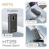 HOTTU HT29 Power Bank – 10000mAh, 22.5W Fast Charging & Built-in Cables (Fusion Series)
