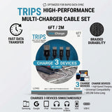 Max Charge TRIPS 3-in-1 USB Type-C Braided Multi-Charger Cable - 6FT/2M