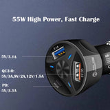 55W Dual USB Car Charger – Fast QC 3.0 + PD Type C (Box Pack)