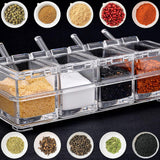 Crystal Seasoning Box With 4 Compartments And Spoons – Transparent Spice Storage Container Set For Kitchen Organization