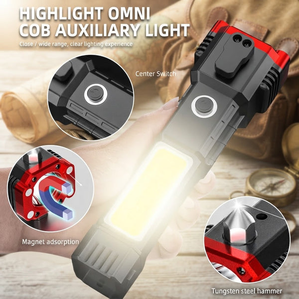 Multifunctional COB Auxiliary Flashlight with Magnet & Hammer