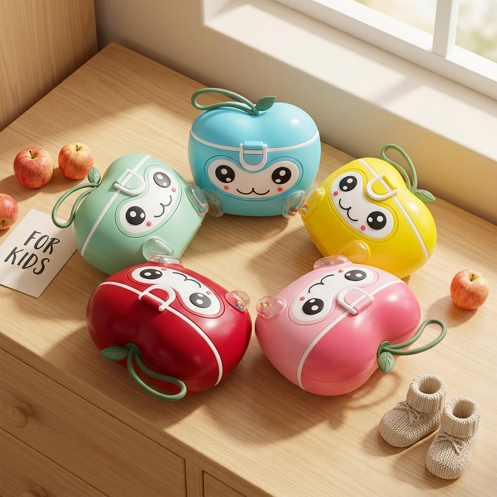Premium Apple Shape Baby Milk Container | Cute Cartoon Face Airtight Infant Feeding & Food Storage Box - Lite Pink