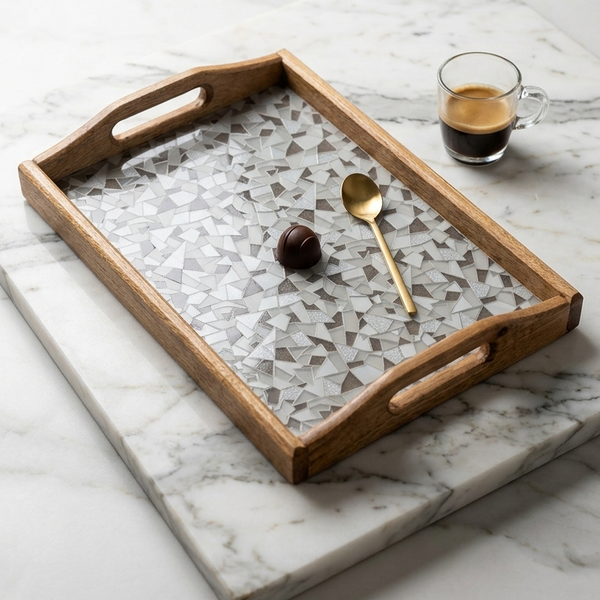 Premium Wood & Acrylic Serving Tray – Elegant Decorative Tray for Serving, Coffee Table & Home Décor (Multiple Sizes) - 10.5 × 7