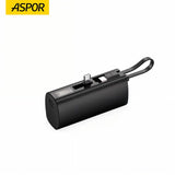 Aspor A351 Mini Power Bank 5000 Mah Portable Mobile Phone Charger Lithium Battery Power Bank | iPhone & Type-C Compatible | Flexible Cable | Digital Display | Built-in Mobile Stand