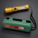 Rechargeable Golden LED Flashlight with COB Side Light & Storage Box