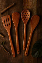 Pack Of 4 - Wooden Spoon Set - Light Brown Kitchen Tools & Gadgets | Kitchen Essentials for Daily Meal Preparation, Suitable for All Types of Cooks from Beginners to Experts.