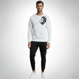 LION Printed White Tracksuit Sweatshirt & Trouser  | Warm & Comfortable Winter Wear | Large