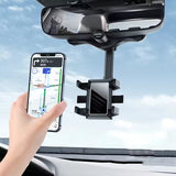 360° Rotatable & Retractable Rearview Mirror Phone Holder | Safe & Convenient Driving Mount