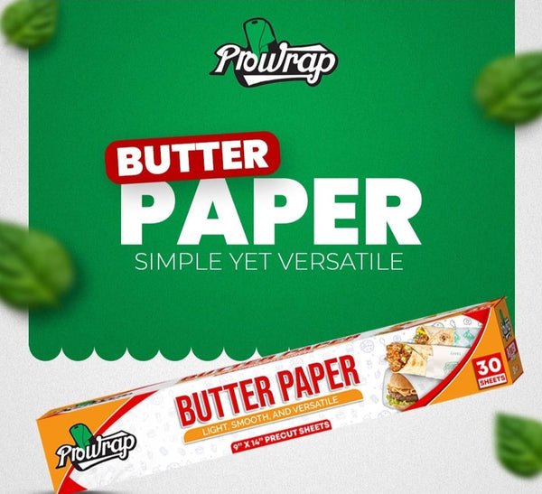 Prowrap Butter Paper – 9" x 14" Precut Sheets (30 Pcs) | High-Quality Waterproof & Grease-Resistant Food Wrap | Thicker Than Market Standard