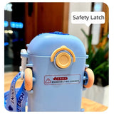 School Bus Design Kids Water Bottle With Strap– 600ml ABS Plastic Leak-Proof Bottle Small Square Drinking Cup – Fun & Durable Water Bottle for Children (Random Color)