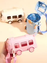 School Bus Design Kids Water Bottle With Strap– 500ml ABS Plastic Leak-Proof Bottle Small Square Drinking Cup – Fun & Durable Water Bottle for Children (Random Color)