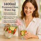 1400ml Hard Glass Water Jug with Lid – Heat-Resistant Pitcher for Water, Juice, Iced Tea, Milk & Beverages