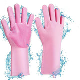 Magic Silicone Dish washing Gloves – Reusable Rubber Cleaning Gloves with Built-In Scrubber for Kitchen & Household Use (Random color)