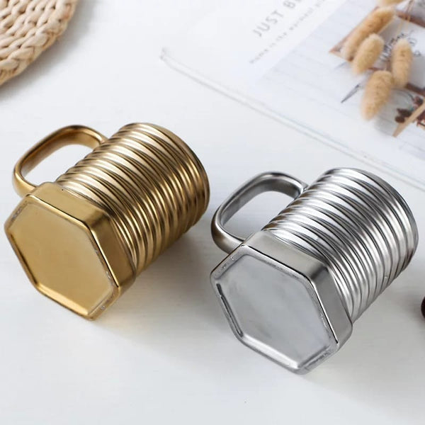Screw Shape Ceramic Coffee Mug: Unique 3D Porcelain Tea Cup with Sculptural Twist Design.