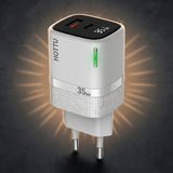 HOTTU FC11 35W Full Protocol Super Fast Charger – USB-C PD & USB-A QC 3.0 Dual Port Wall Charger