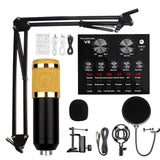 Premium V8 Pro Condenser Microphone Kit With Sound Card Professional Recording Microphone Set With Audio Sound Card For Streaming And Podcasting
