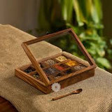Keep your kitchen organized and your essential spices fresh with the Wooden Spice Box – Premium Sheesham Wood Masala Organizer(12 Slots with Glass Lid)