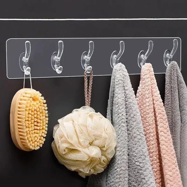 Seamless Heavy Duty Transparent Sticky Hooks Strip | Strong Double-Sided Self Adhesive Wall Hanger | Waterproof Multipurpose Hook for Bathroom & Kitchen - Pack of 2